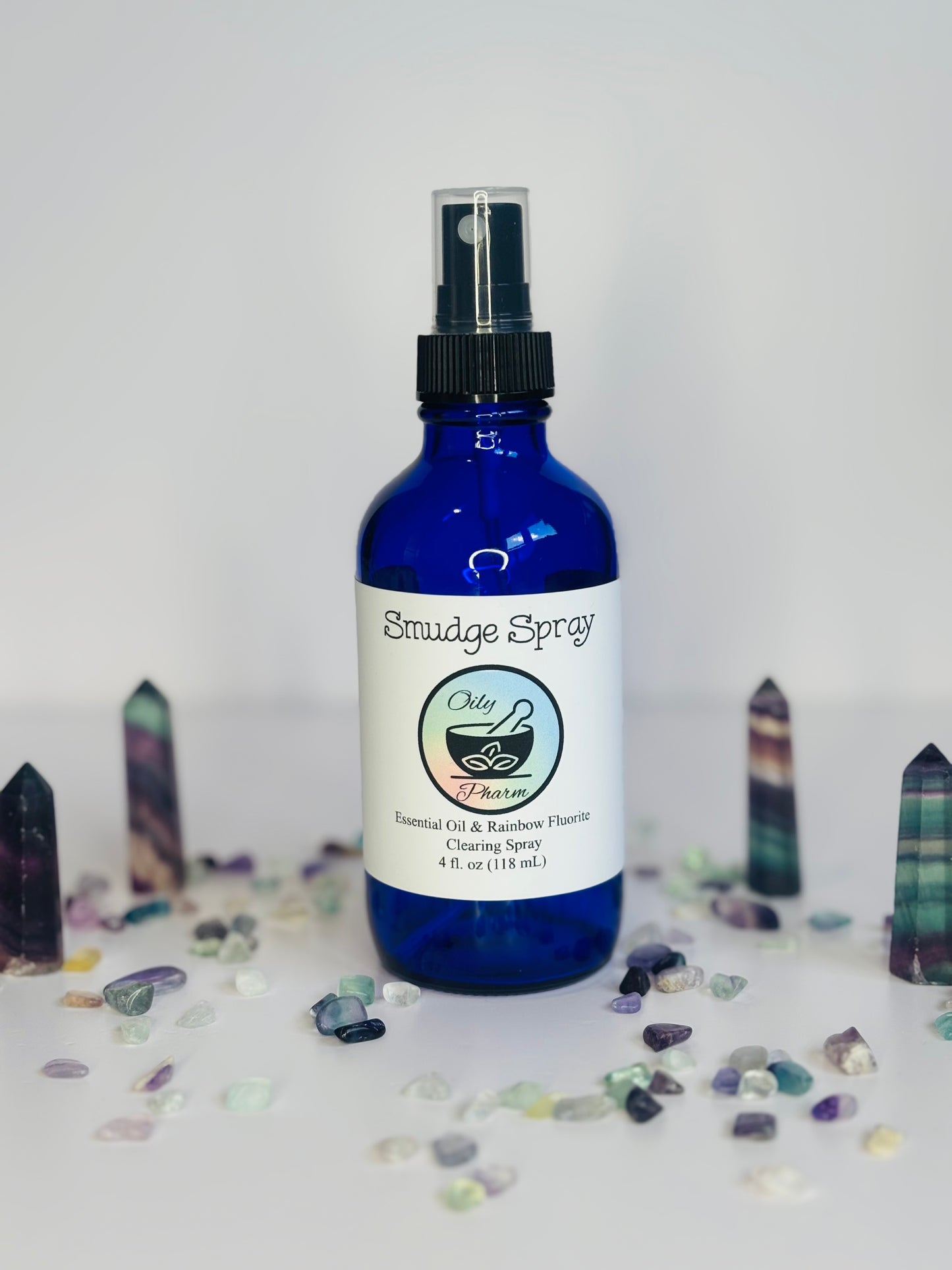 4 oz SAGE SMUDGE SPRAY | Smokeless Smudge Spray | Home Cleansing Essential Oils | Aura Cleansing Spray | Air Purifying Mist | Ancient Sea Salt & Healing Crystals|