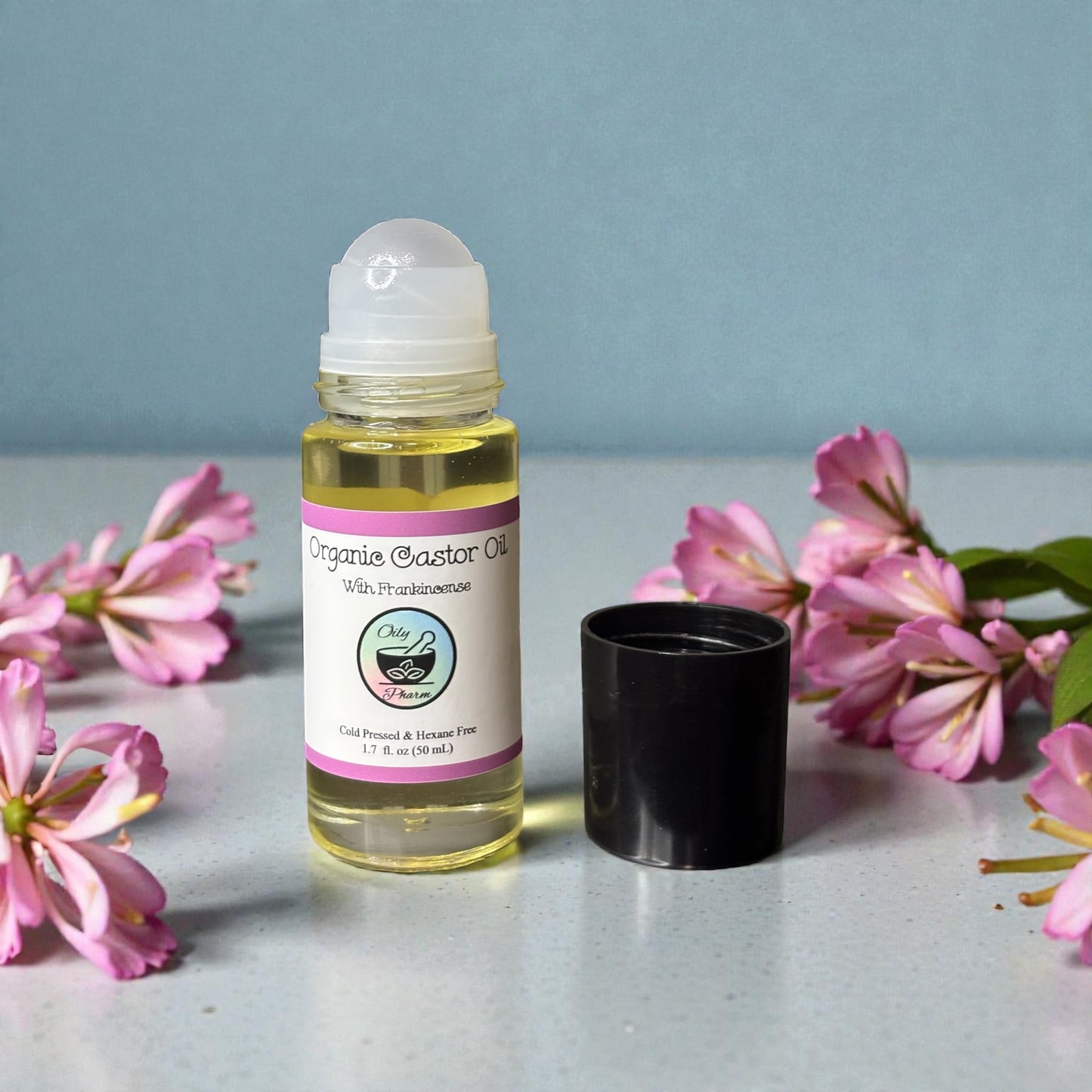 ORGANIC CASTOR OIL WITH FRANKINCENSE-Essential Oil Roll-On, Hexane-Free, Liver Detox, Anti-inflammatory, Natural Skincare, Pain Relief