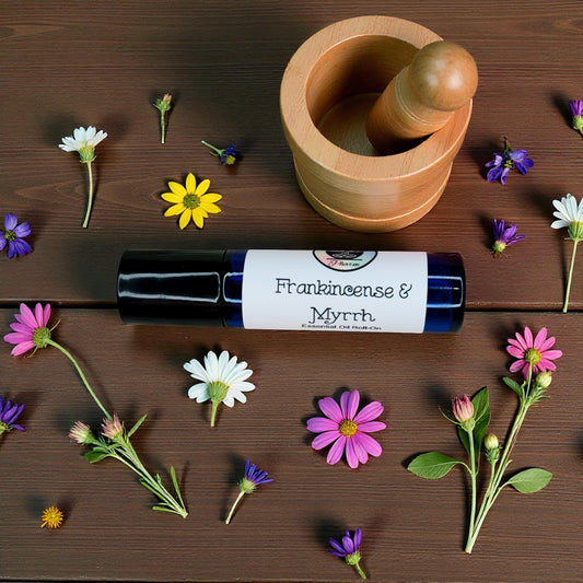 FRANKINCENSE AND MYRRH ESSENTIAL OIL ROLL-ON-Natural Fragrances & Skincare, Pain & Inflammation, Calming