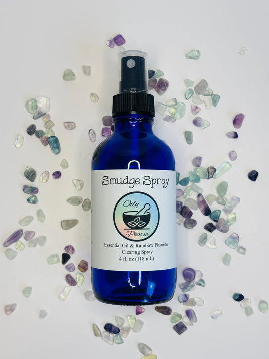 4 oz SAGE SMUDGE SPRAY | Smokeless Smudge Spray | Home Cleansing Essential Oils | Aura Cleansing Spray | Air Purifying Mist | Ancient Sea Salt & Healing Crystals|