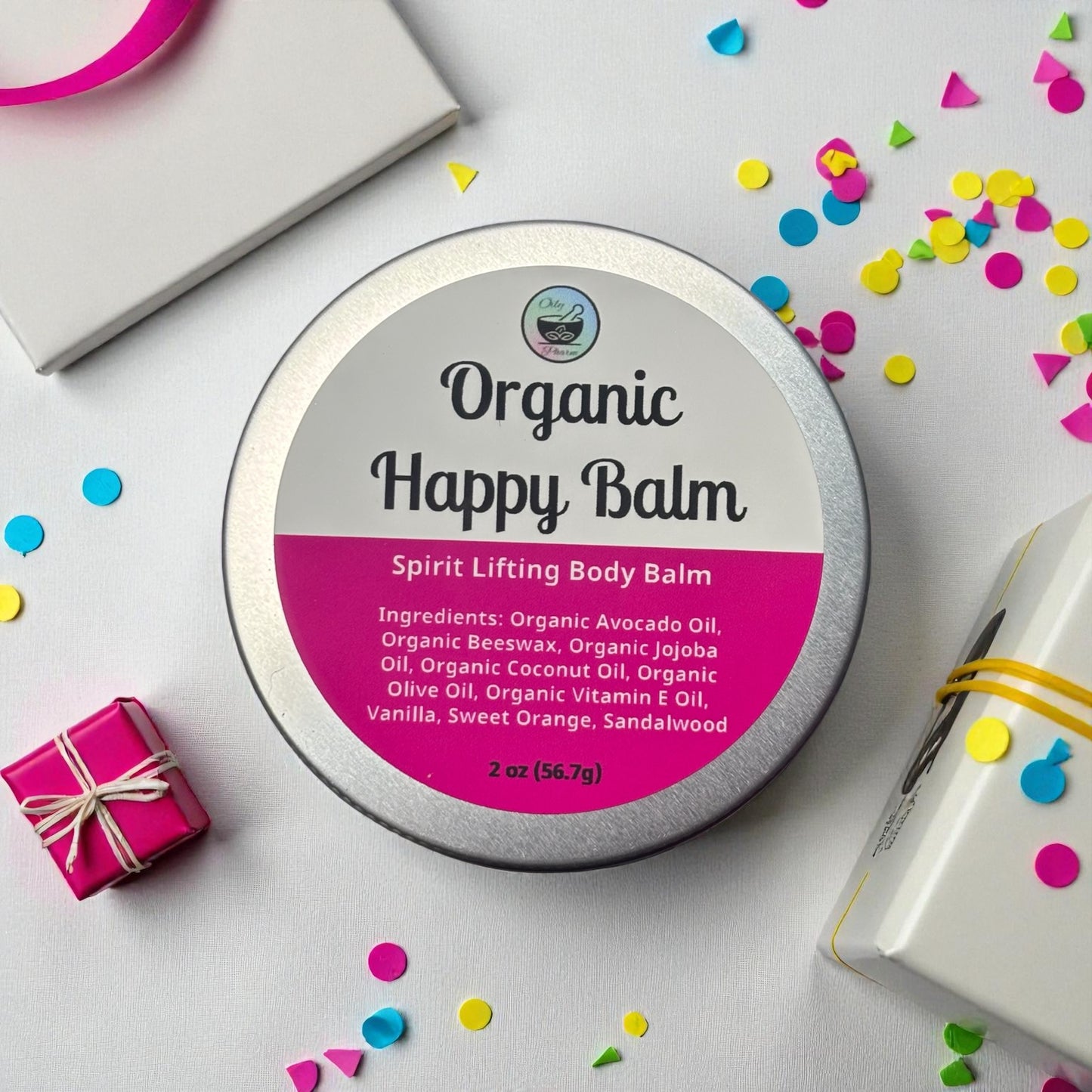 ORGANIC HAPPY BALM-Natural Essential Oils, Mood Balancing Face & Body Moisturizer, 2 oz