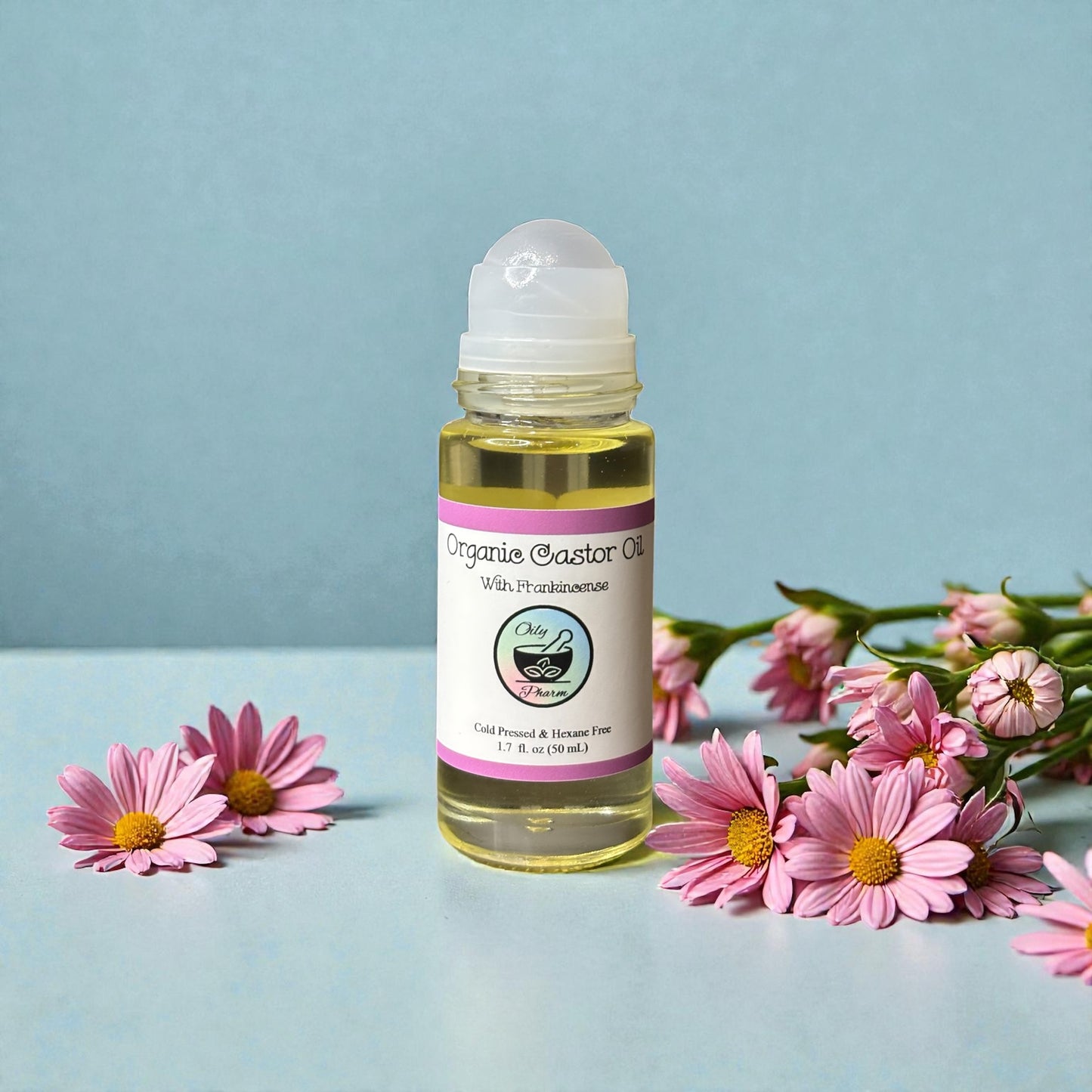 ORGANIC CASTOR OIL WITH FRANKINCENSE-Essential Oil Roll-On, Hexane-Free, Liver Detox, Anti-inflammatory, Natural Skincare, Pain Relief